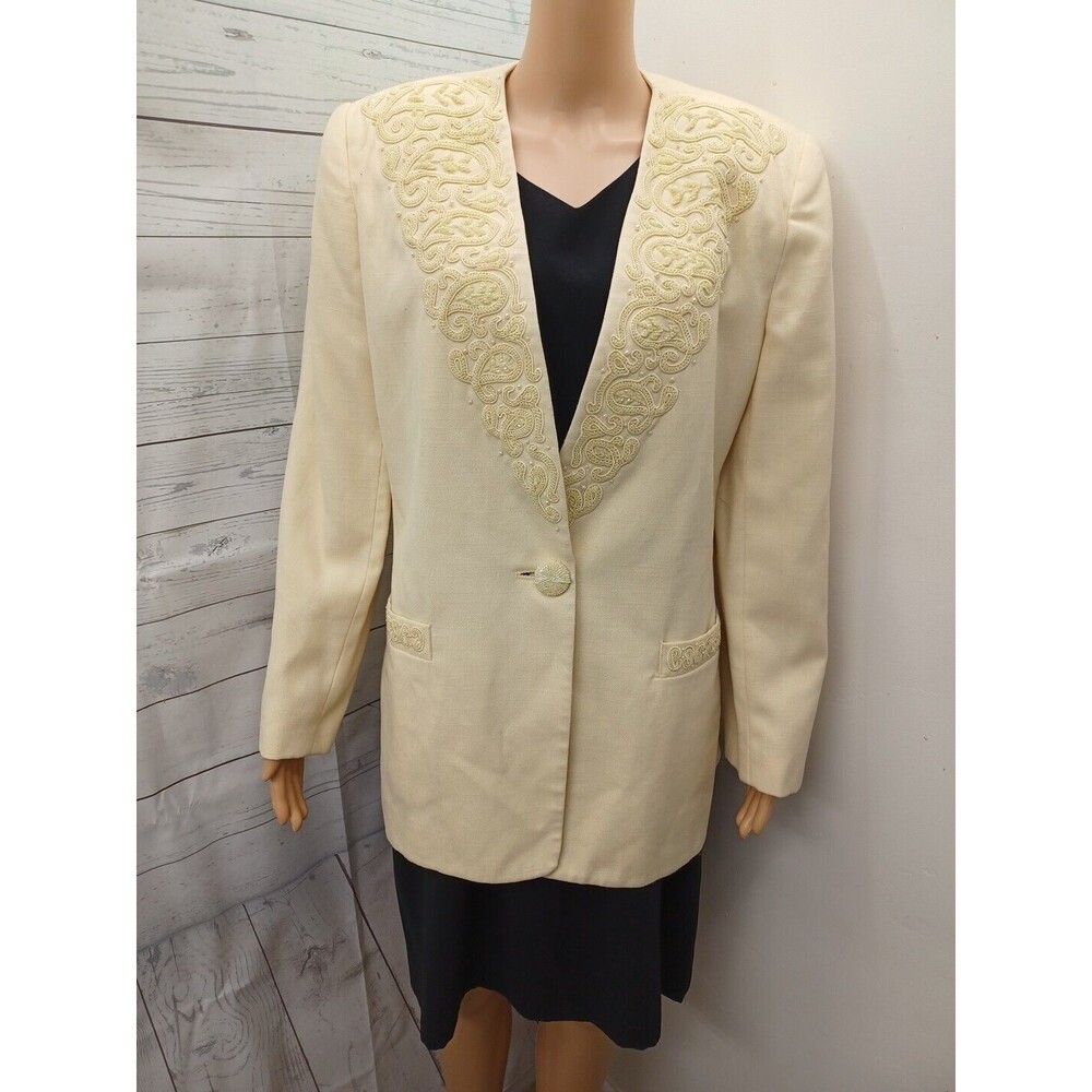 John Meyer / Julian Taylor dress blazer jacket suit set Black Pale Yellow Sz 14